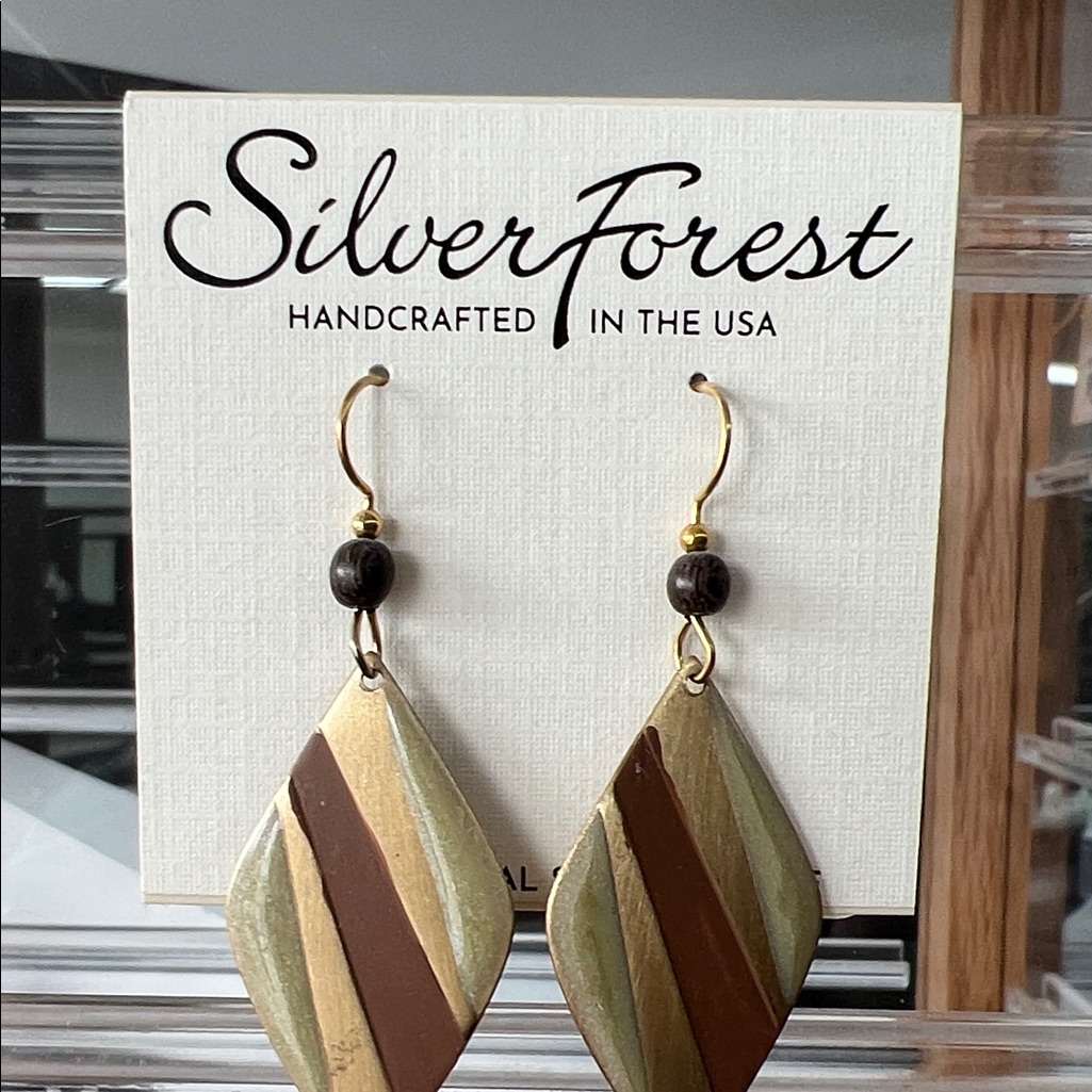 Silver Forest Gold And Brown Striped Earrings